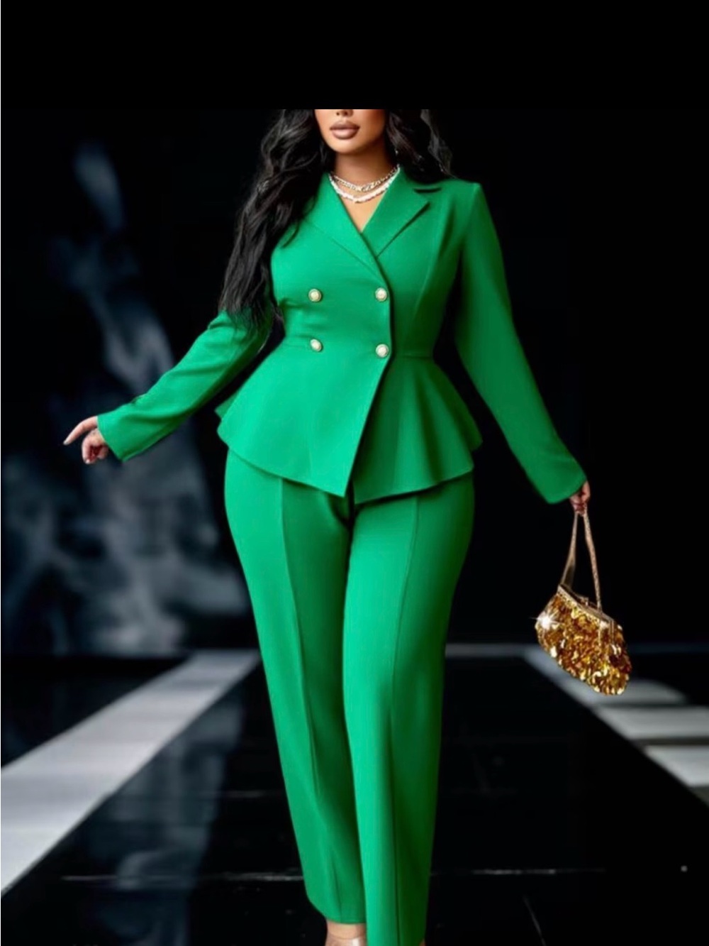 Emerald Peplum Tailored Trousers Set